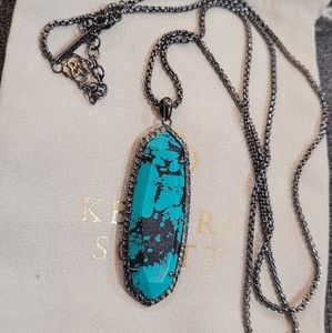 Rare Kendra Scott Variegated Teal Magnesite Long Necklace in Gunmetal
